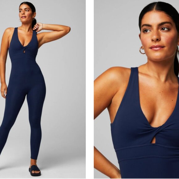 Fabletics Twist Front Oasis Jumpsuit 7/8 in Deep Navy Blue $99 - Picture 1 of 6